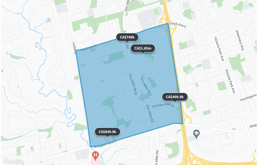 don valley village homes for sale map