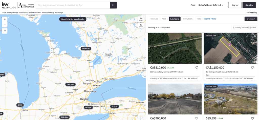 advanced land for sale in Ontario search tool