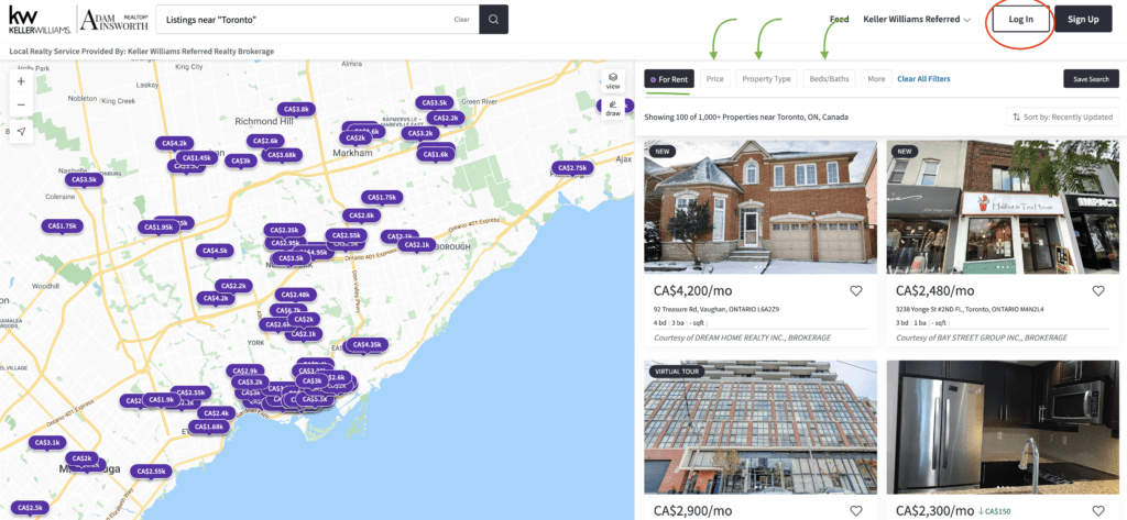 Toronto MLS Rentals Search Map features